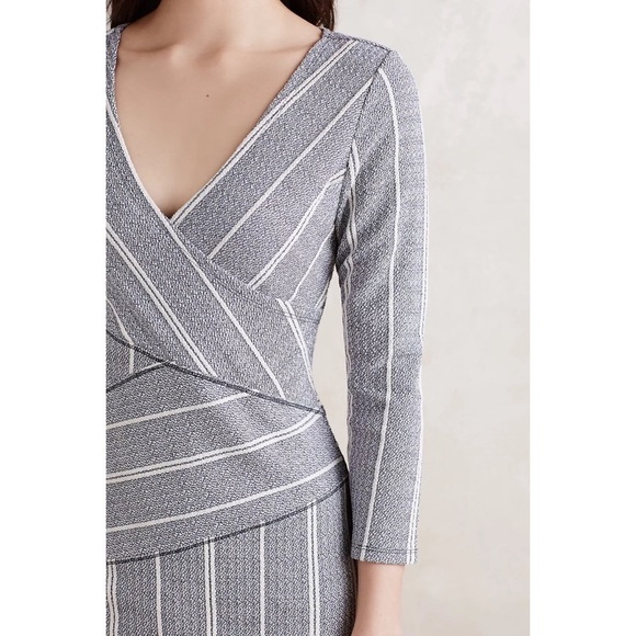 Anthropologie Maeve Dress Wrapped Textured Fitted Stripe Column Blue White S - Picture 3 of 13